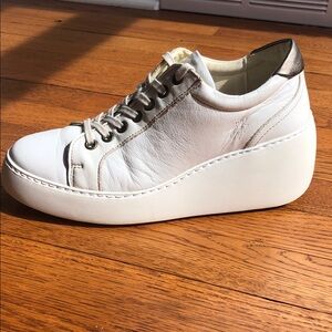FLY LONDON ‘Dile’ White Leather Wedge Trainers Sneakers Size 40